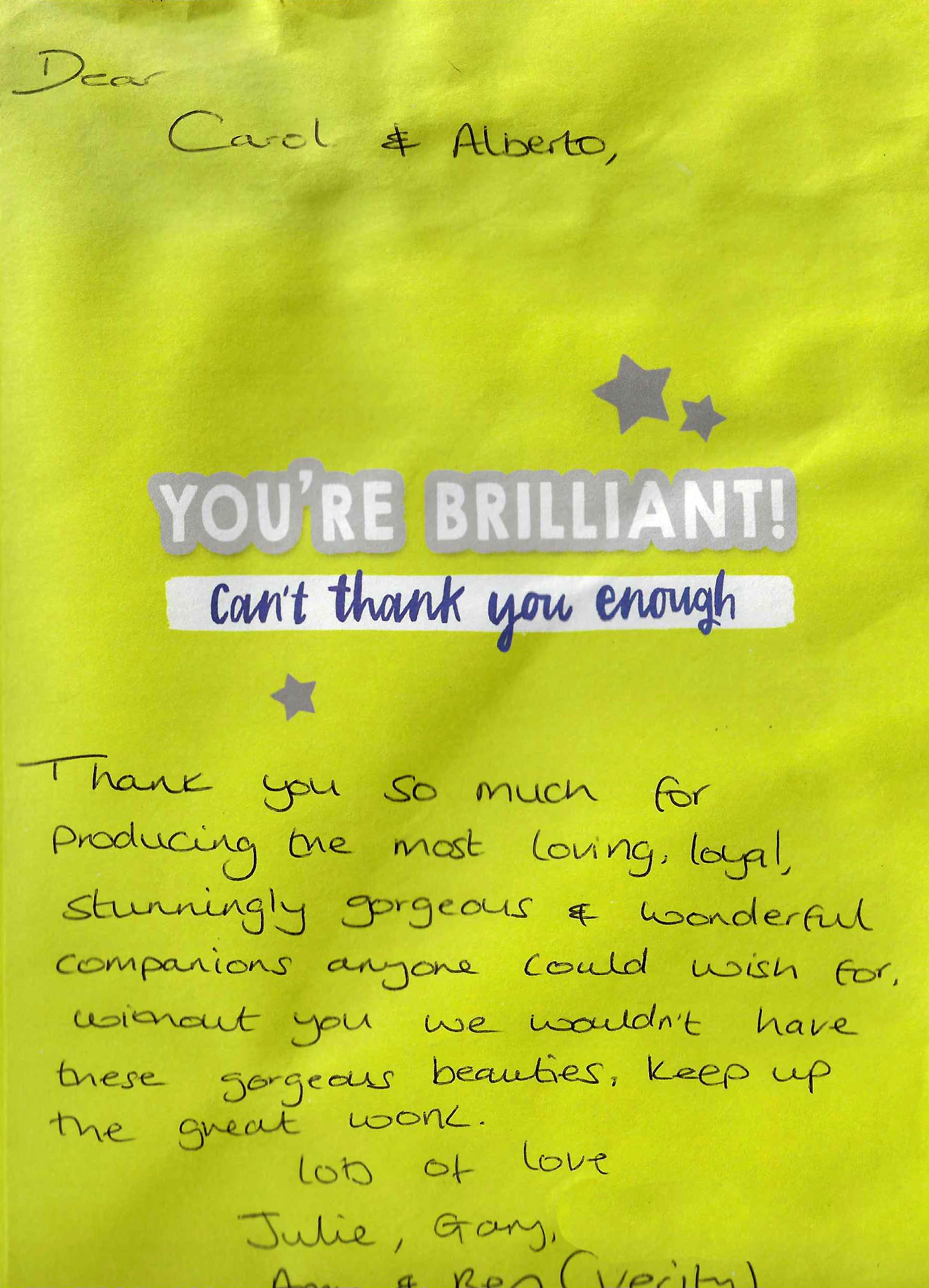 Card from Julie,Gary